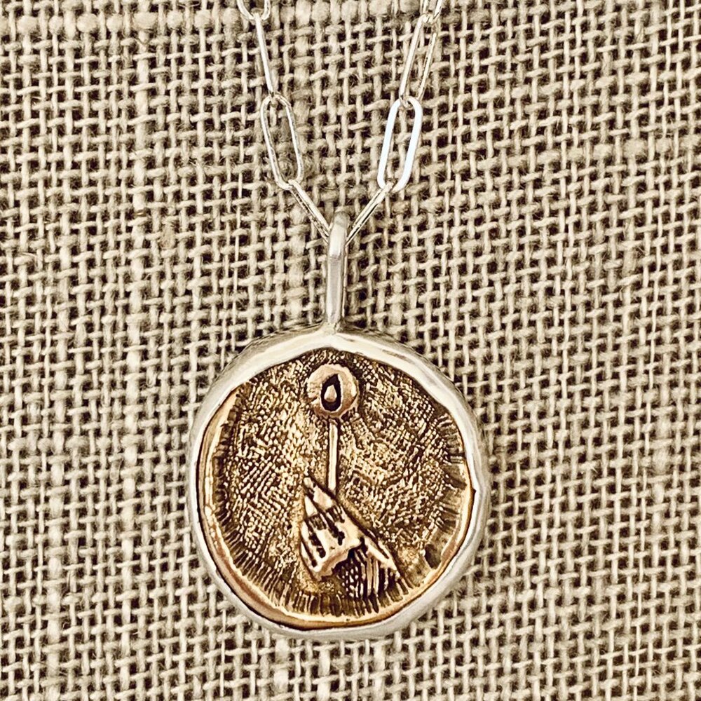 FIRE Zodiac Element Sign Symbol Bronze Coin Charm 925 Sterling Silver Necklace